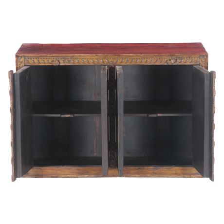 Small Hand Carved Wood Four Door Cabinet with Brass Fittings from Home Trends & Design - Luna Furniture