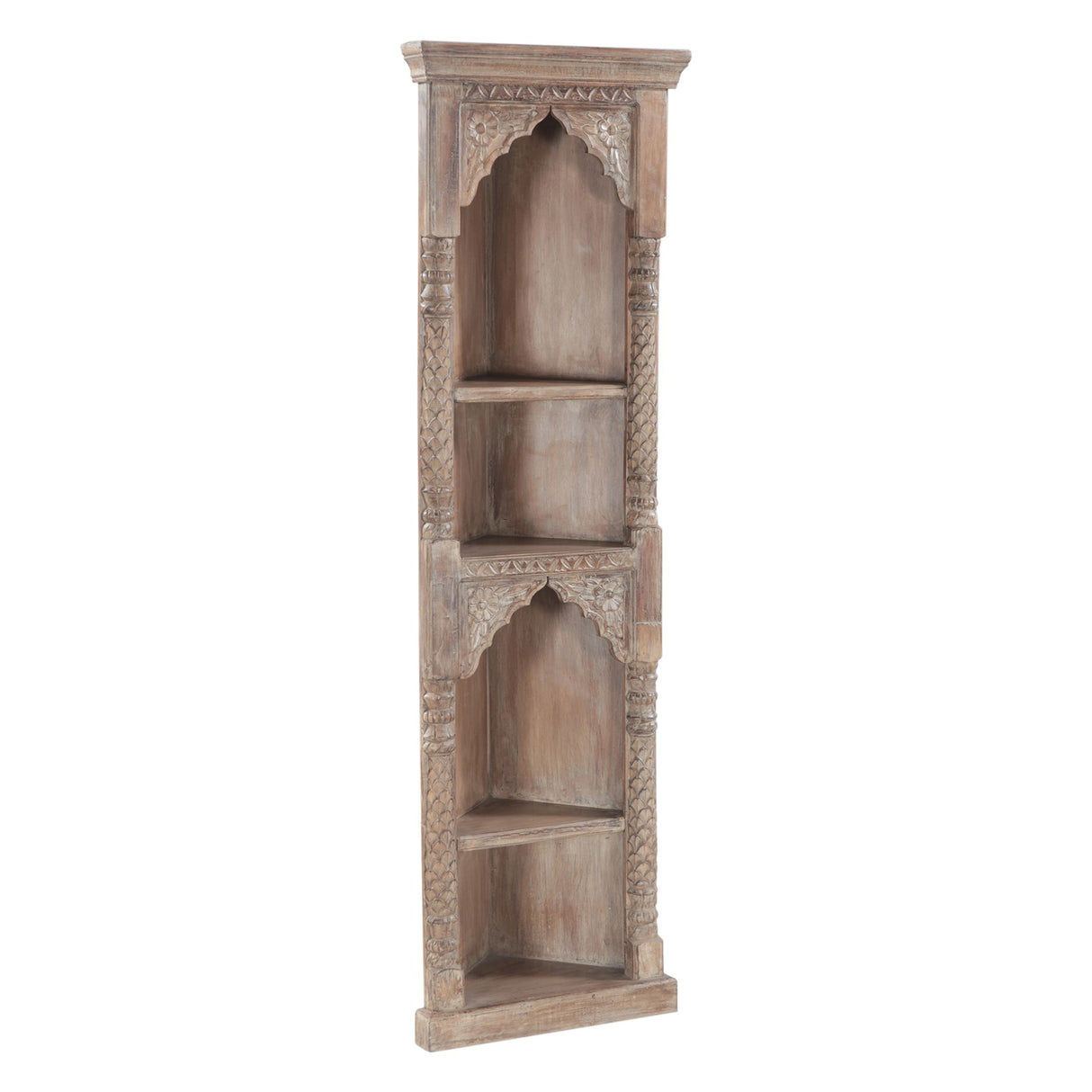 Hand Carved Wood Corner Bookshelf