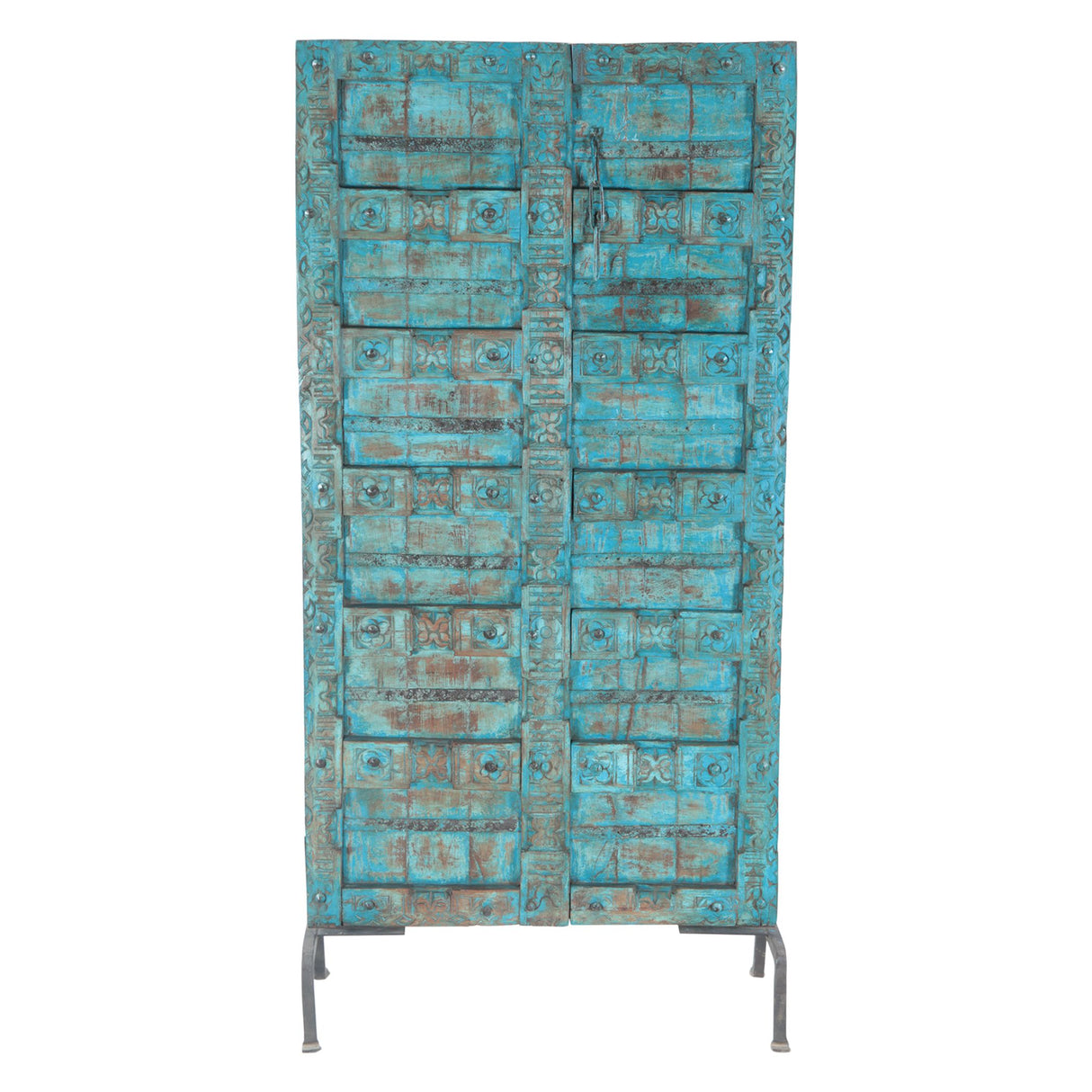 Hand Carved Wood Door on Iron Stand