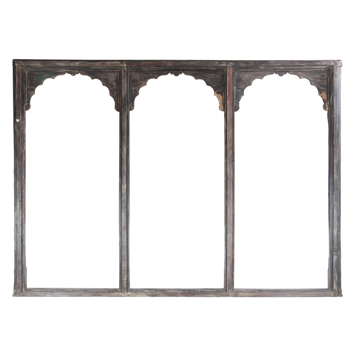 Large Hand Carved Wood Triple Arch