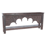 Finely Carved Large Wood Arch Console Table with Bottom Shelf