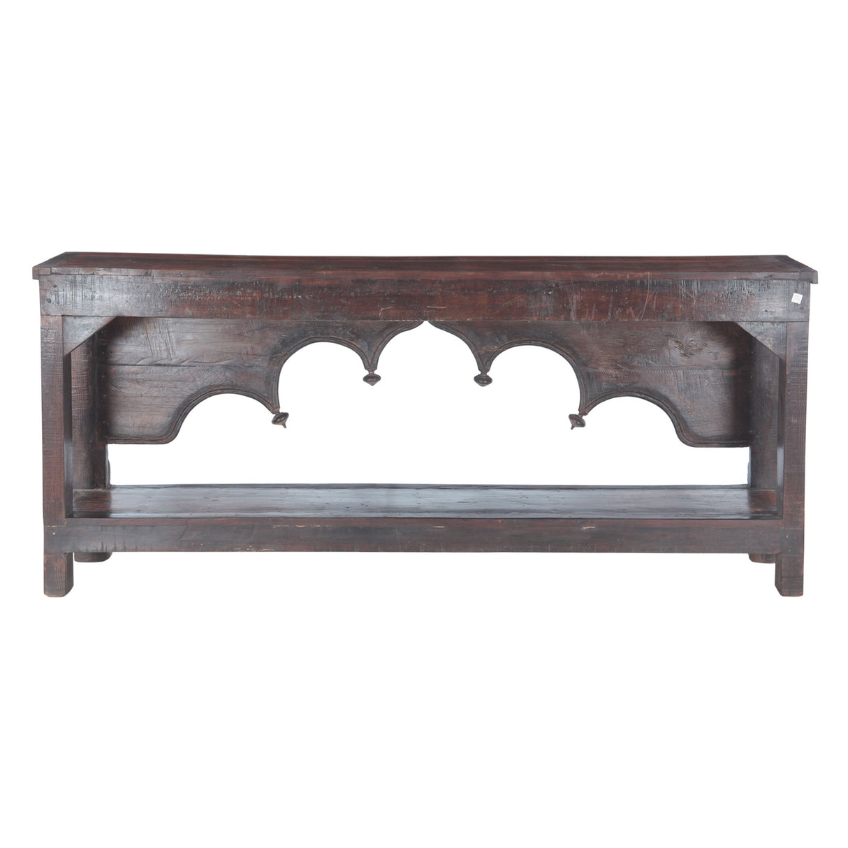 Finely Carved Large Wood Arch Console Table with Bottom Shelf