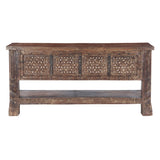 Hand Carved Wood Door Console Table with Bottom Shelf