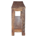 Hand Carved Wood Door Console Table with Bottom Shelf