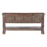 Hand Carved Wood Door Console Table with Bottom Shelf