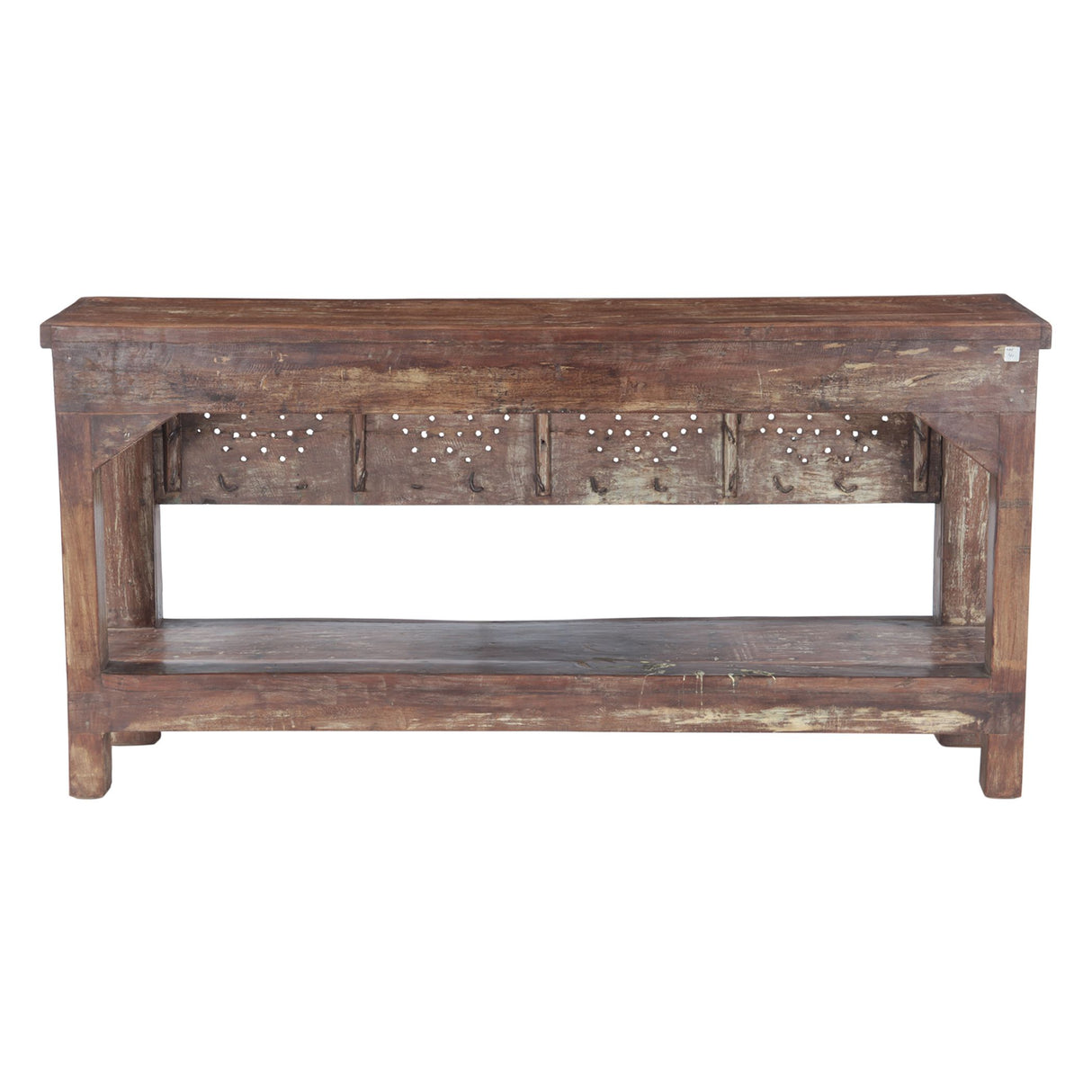 Hand Carved Wood Door Console Table with Bottom Shelf