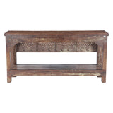 Hand Carved Wood Door Console Table with Bottom Shelf
