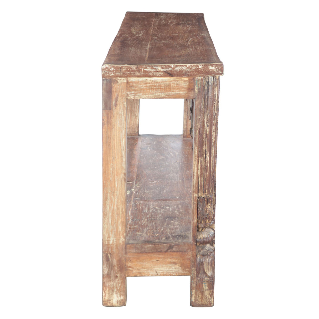 Hand Carved Wood Door Console Table with Bottom Shelf