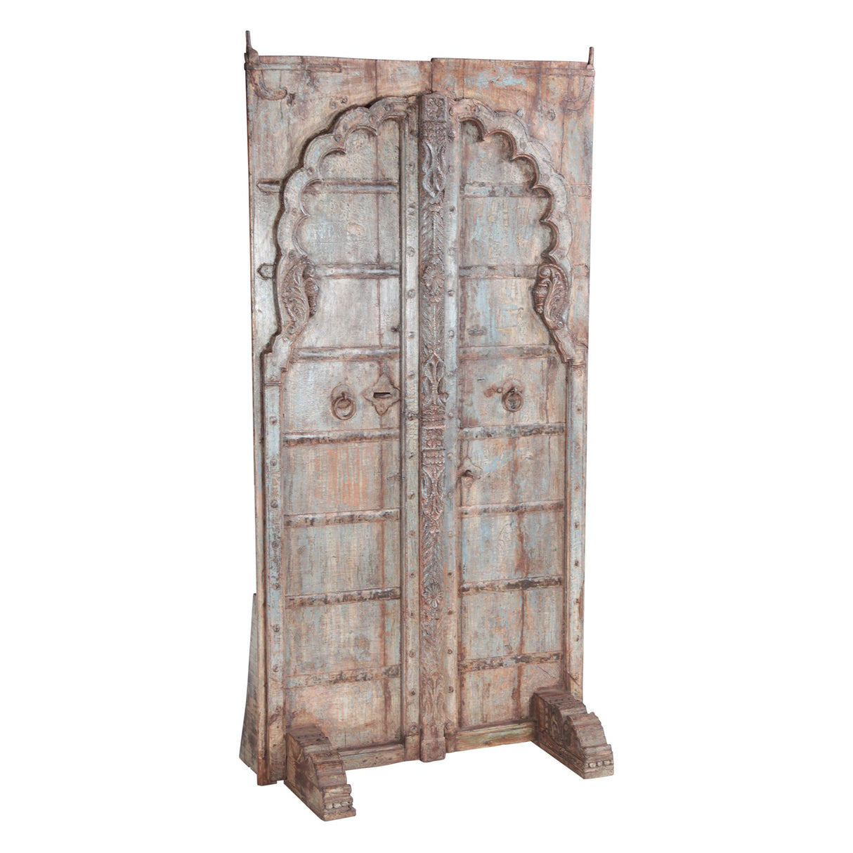 Hand Carved Wood Mehraab Door on Iron Stand