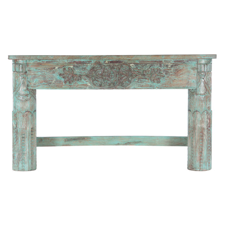 Hand Carved Wooden Console Table in Antique Teal from Home Trends & Design - Luna Furniture