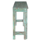 Hand Carved Wooden Console Table in Antique Teal