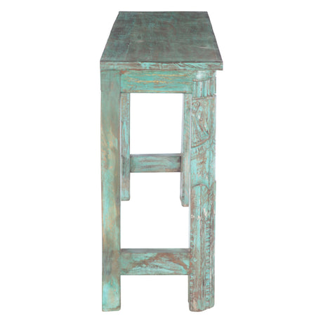 Hand Carved Wooden Console Table in Antique Teal from Home Trends & Design - Luna Furniture
