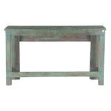 Hand Carved Wooden Console Table in Antique Teal