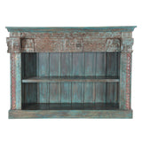 Hand Carved Bookshelf in Antique Teal