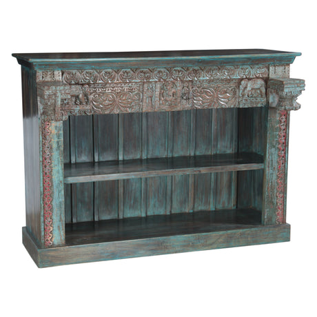 Hand Carved Bookshelf in Antique Teal from Home Trends & Design - Luna Furniture