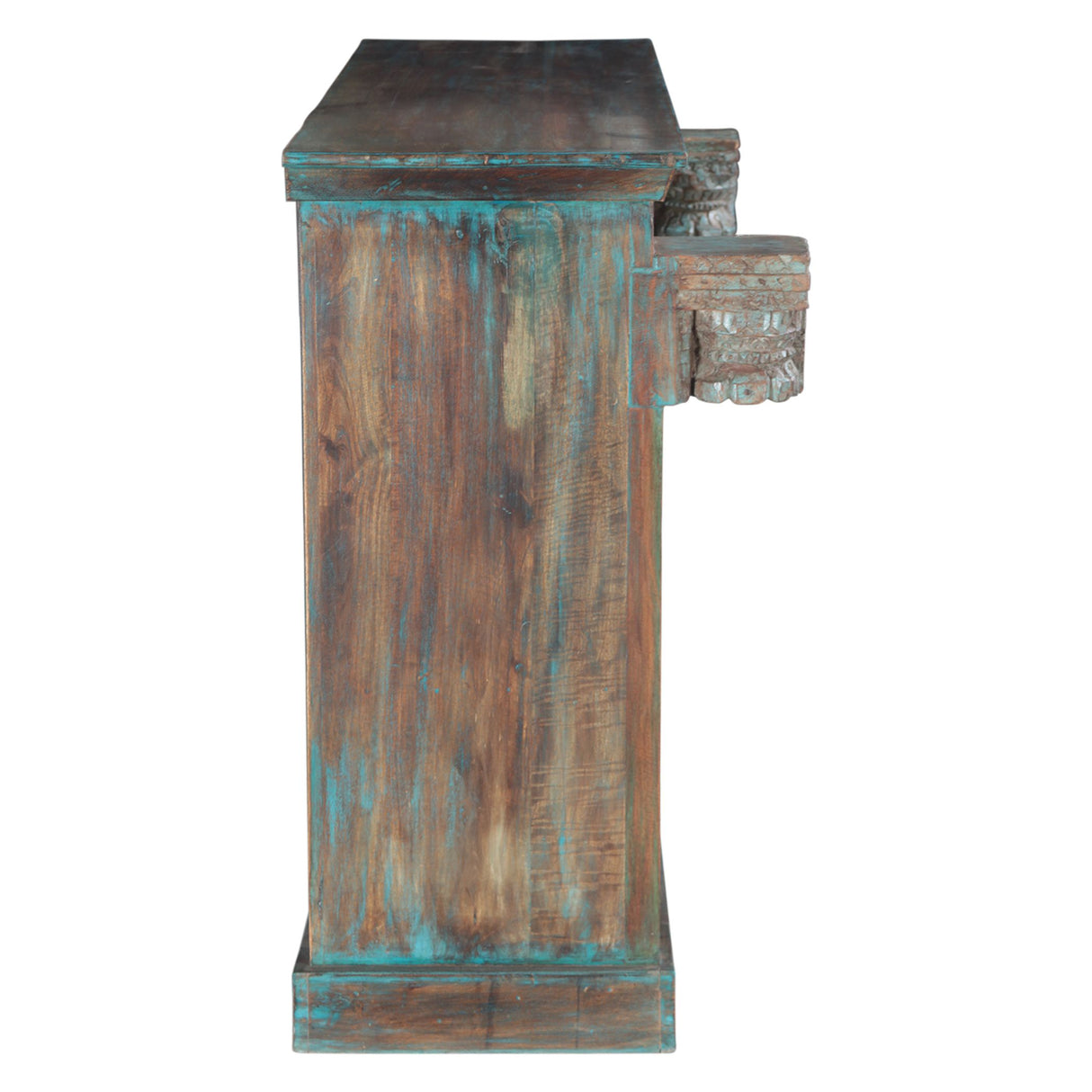 Hand Carved Bookshelf in Antique Teal