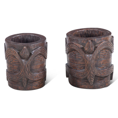 Carved Wooden Tibbati Pot with Handle from Home Trends & Design - Luna Furniture