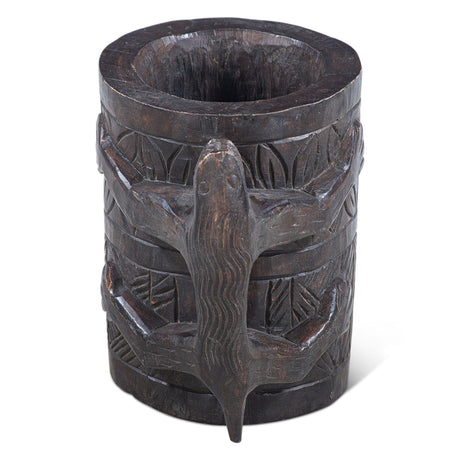 Carved Wooden Tibbati Pot with Handle from Home Trends & Design - Luna Furniture