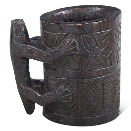 Carved Wooden Tibbati Pot with Handle from Home Trends & Design - Luna Furniture