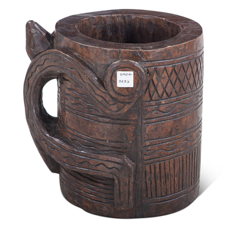 Carved Wooden Tibbati Pot with Handle from Home Trends & Design - Luna Furniture