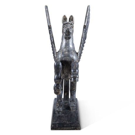 Hand Carved Wood Flying Horse Sculpture on Stand from Home Trends & Design - Luna Furniture