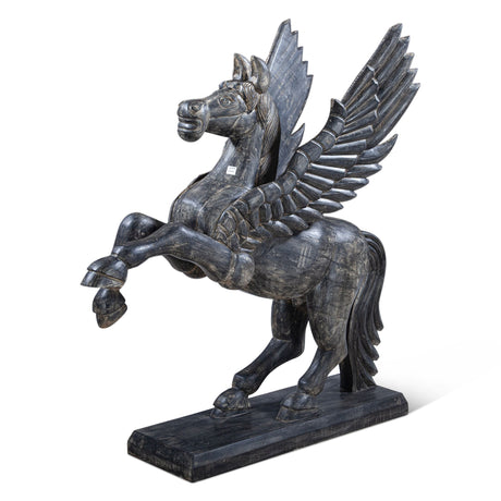 Hand Carved Wood Flying Horse Sculpture on Stand from Home Trends & Design - Luna Furniture