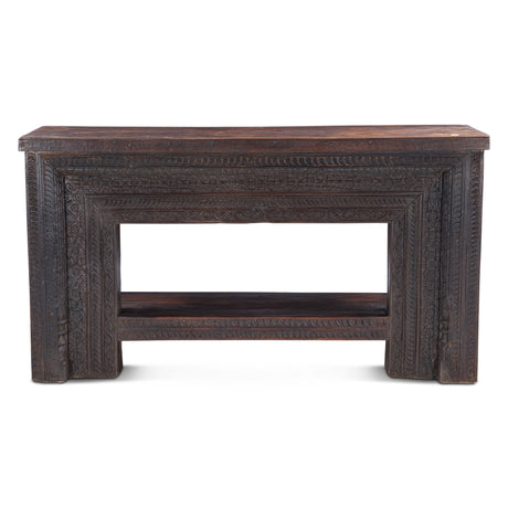 Finely Carved Wood Console Table with Bottom Shelf from Home Trends & Design - Luna Furniture