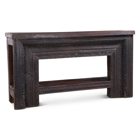 Finely Carved Wood Console Table with Bottom Shelf from Home Trends & Design - Luna Furniture
