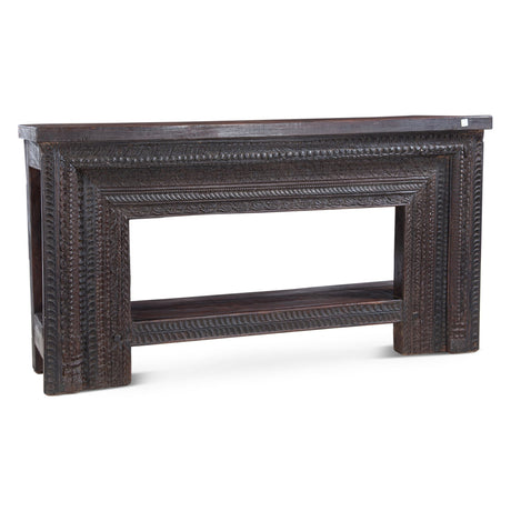 Hand Carved Wood Console Table with Bottom Shelf from Home Trends & Design - Luna Furniture