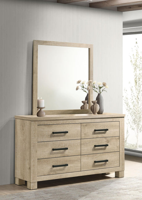 Oakglen Weathered Oak 6-Drawer Bedroom Dresser and Mirror from Coaster - Luna Furniture