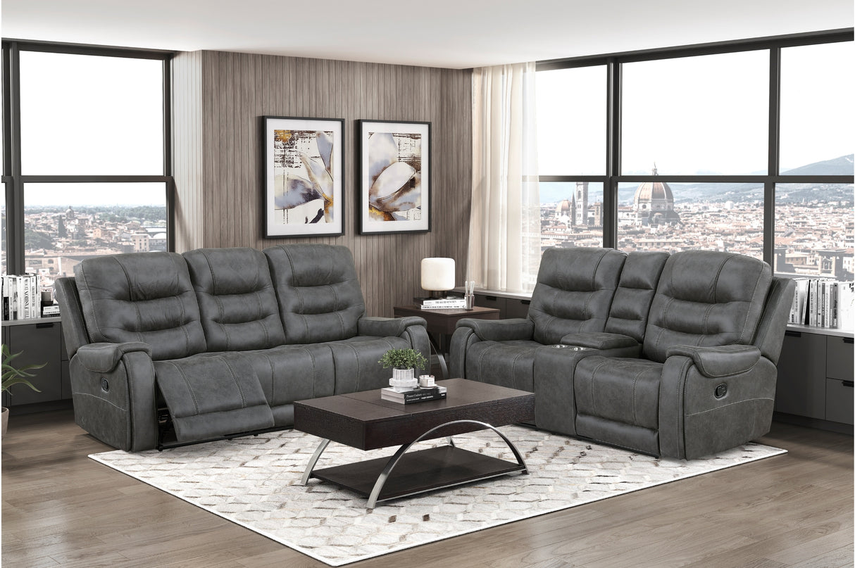 Oberon Dark Gray Double Reclining Living Room Set from Homelegance - Luna Furniture