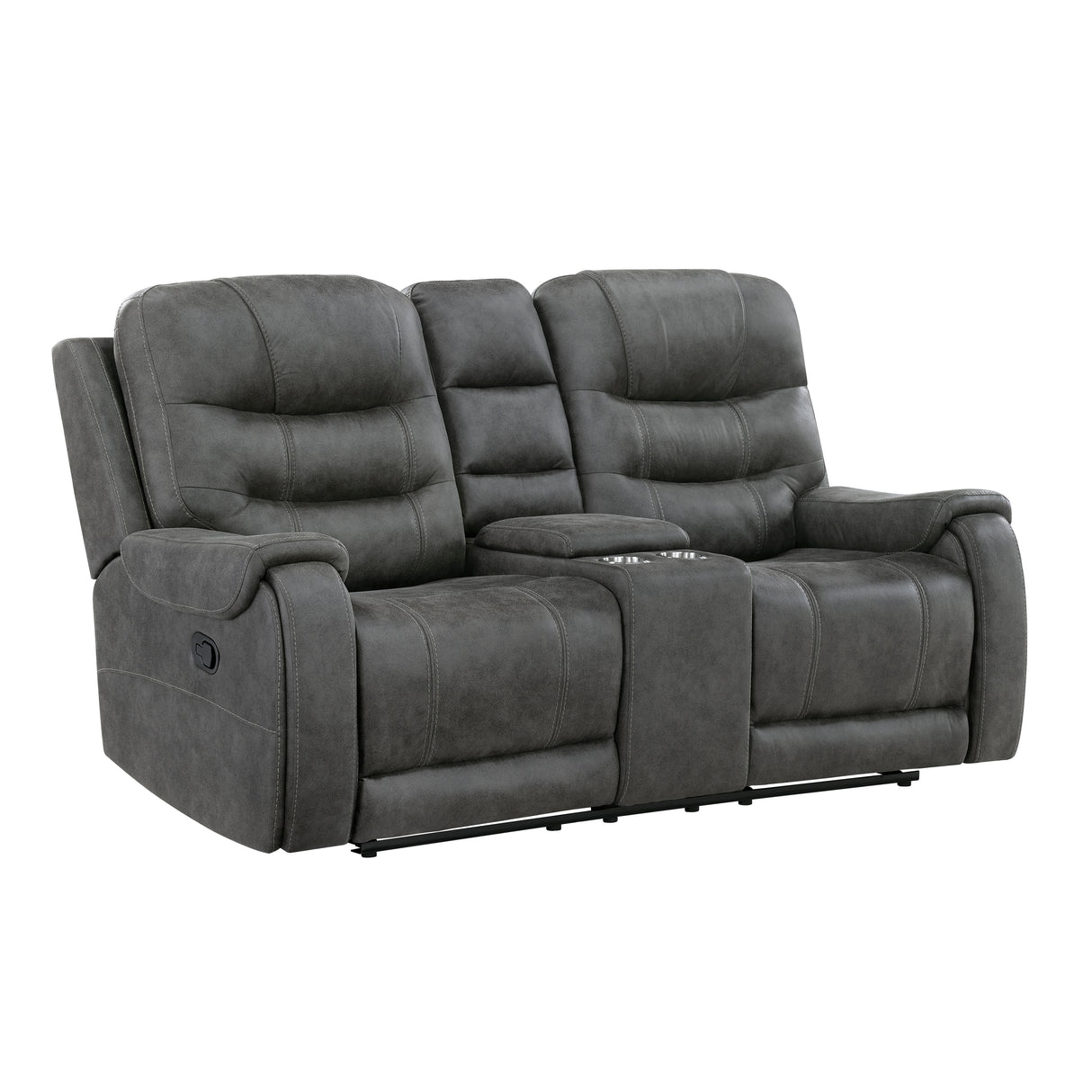 Oberon Dark Gray Double Reclining Loveseat with Center Console from Homelegance - Luna Furniture