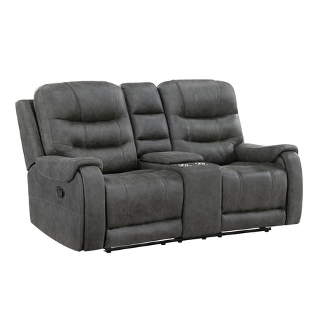 Oberon Dark Gray Double Reclining Loveseat with Center Console from Homelegance - Luna Furniture