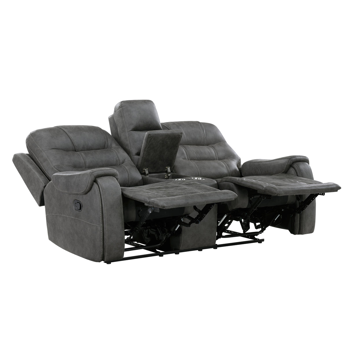 Oberon Dark Gray Double Reclining Loveseat with Center Console from Homelegance - Luna Furniture