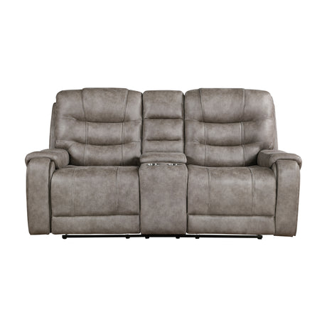Oberon Grayish Brown Double Reclining Loveseat with Center Console from Homelegance - Luna Furniture