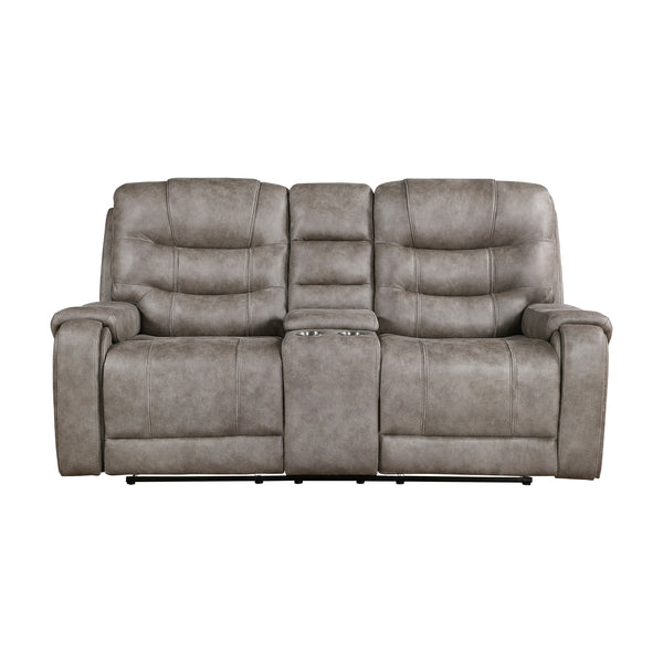 Oberon Grayish Brown Double Reclining Loveseat with Center Console