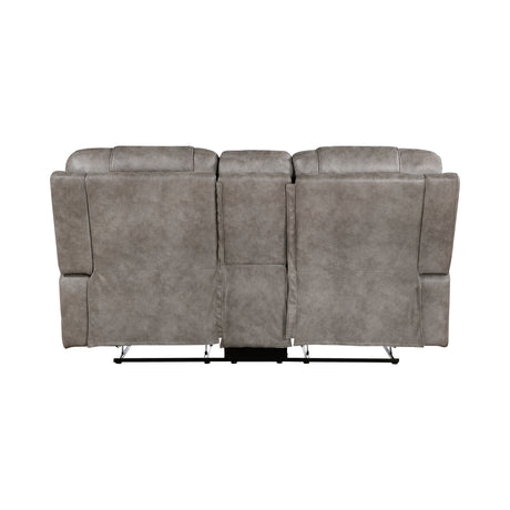 Oberon Grayish Brown Double Reclining Loveseat with Center Console from Homelegance - Luna Furniture
