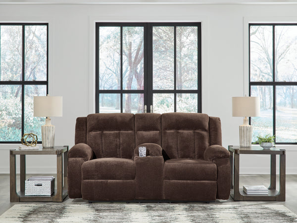 Observation Chocolate Power Reclining Loveseat with Console