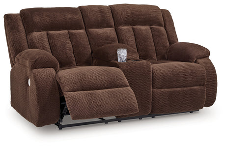 Observation Chocolate Power Reclining Loveseat with Console from Ashley - Luna Furniture