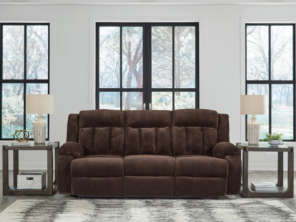 Observation Chocolate Power Reclining Sofa with Drop Down Table