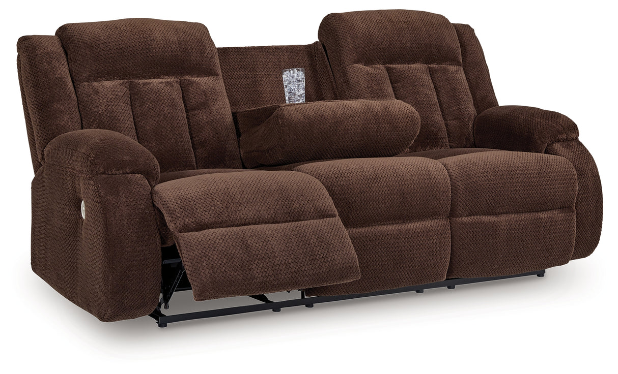 Observation Chocolate Power Reclining Sofa with Drop Down Table from Ashley Furniture - Luna Furniture