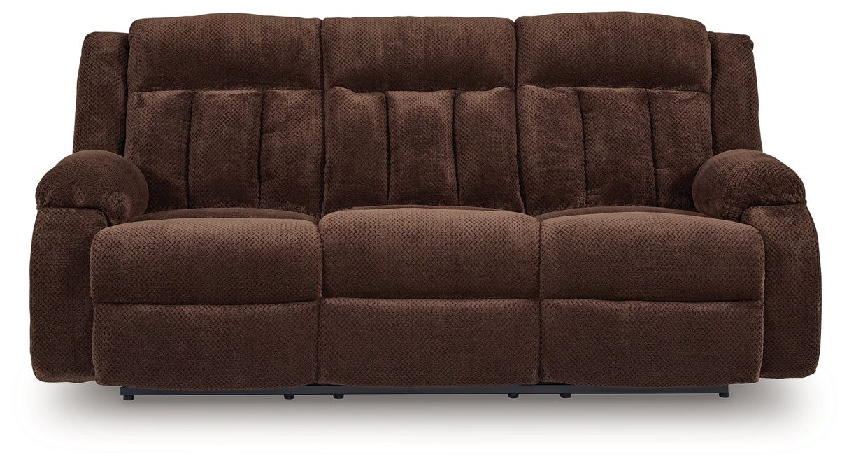 Observation Chocolate Power Reclining Sofa with Drop Down Table from Ashley Furniture - Luna Furniture