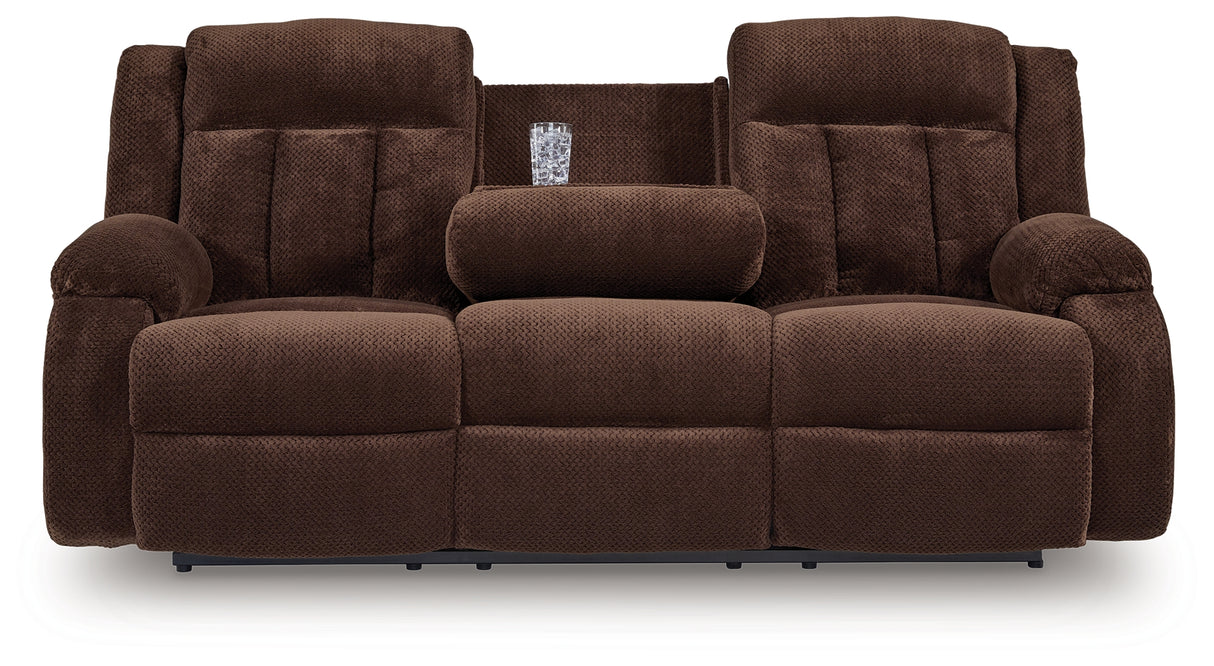 Observation Chocolate Power Reclining Sofa with Drop Down Table from Ashley Furniture - Luna Furniture