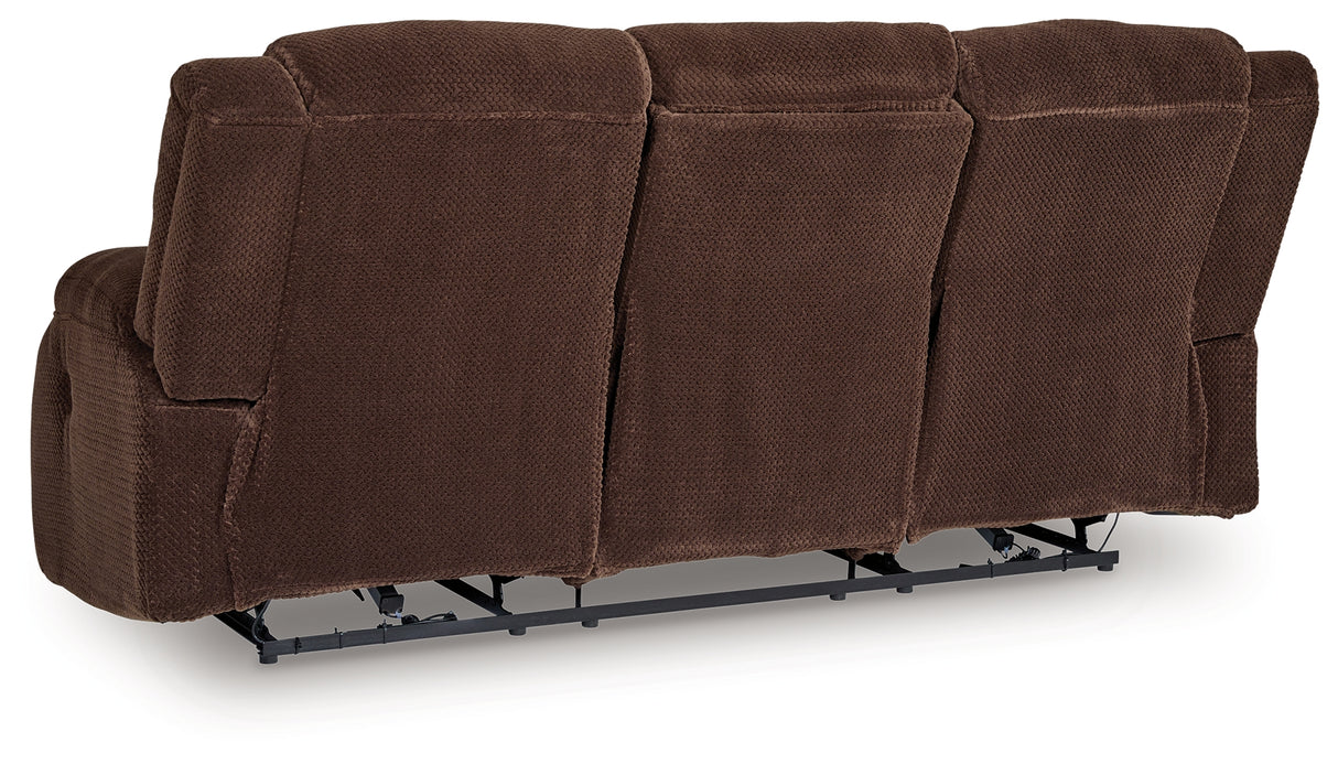 Observation Chocolate Power Reclining Sofa with Drop Down Table from Ashley Furniture - Luna Furniture