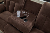 Observation Chocolate Power Reclining Sofa with Drop Down Table from Ashley Furniture - Luna Furniture
