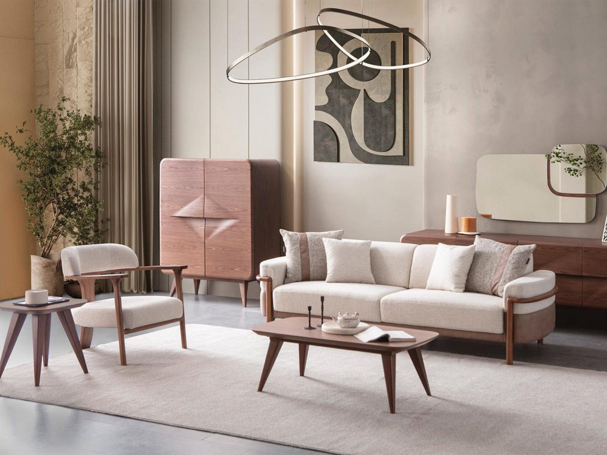 Odin 4-pieces (4 Seater Sofa & 3 Seater Sofa & 2 Chair) Livingroom Set in Cream from Furnia - Luna Furniture