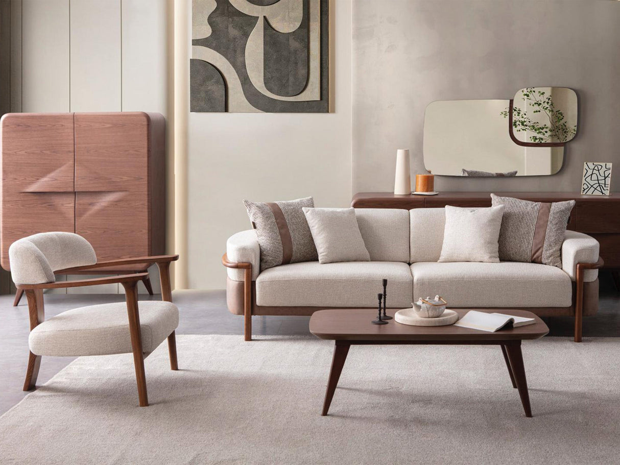 Odin 4-pieces (4 Seater Sofa & 3 Seater Sofa & 2 Chair) Livingroom Set in Cream from Furnia - Luna Furniture