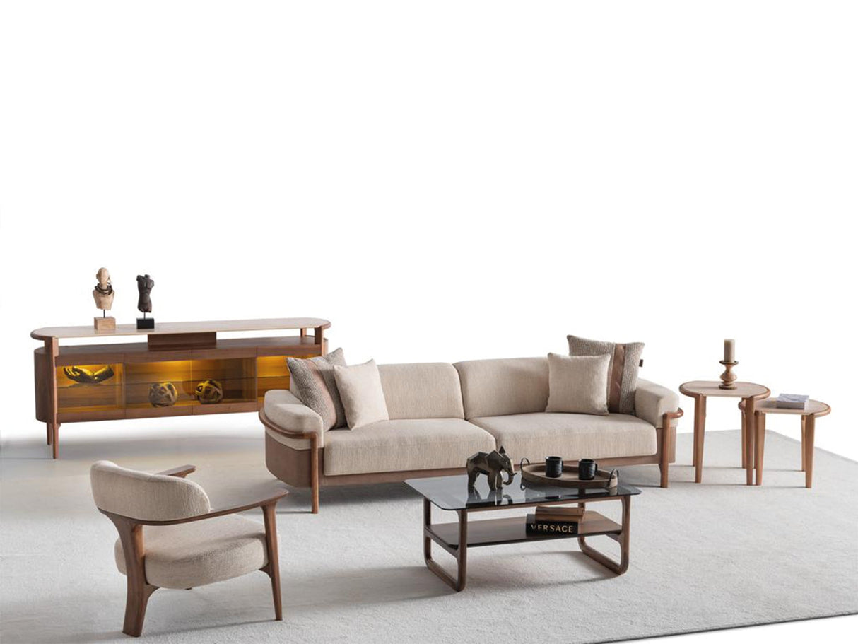Odin 4-pieces (4 Seater Sofa & 3 Seater Sofa & 2 Chair) Livingroom Set in Cream from Furnia - Luna Furniture