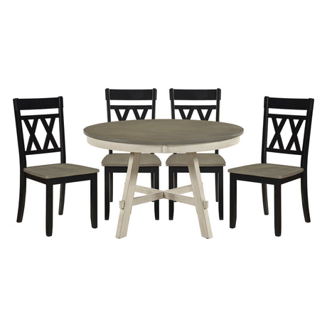 Ogden Graywash/Antique White/Black 5-Piece 48" Round Dining Room Set from Homelegance - Luna Furniture
