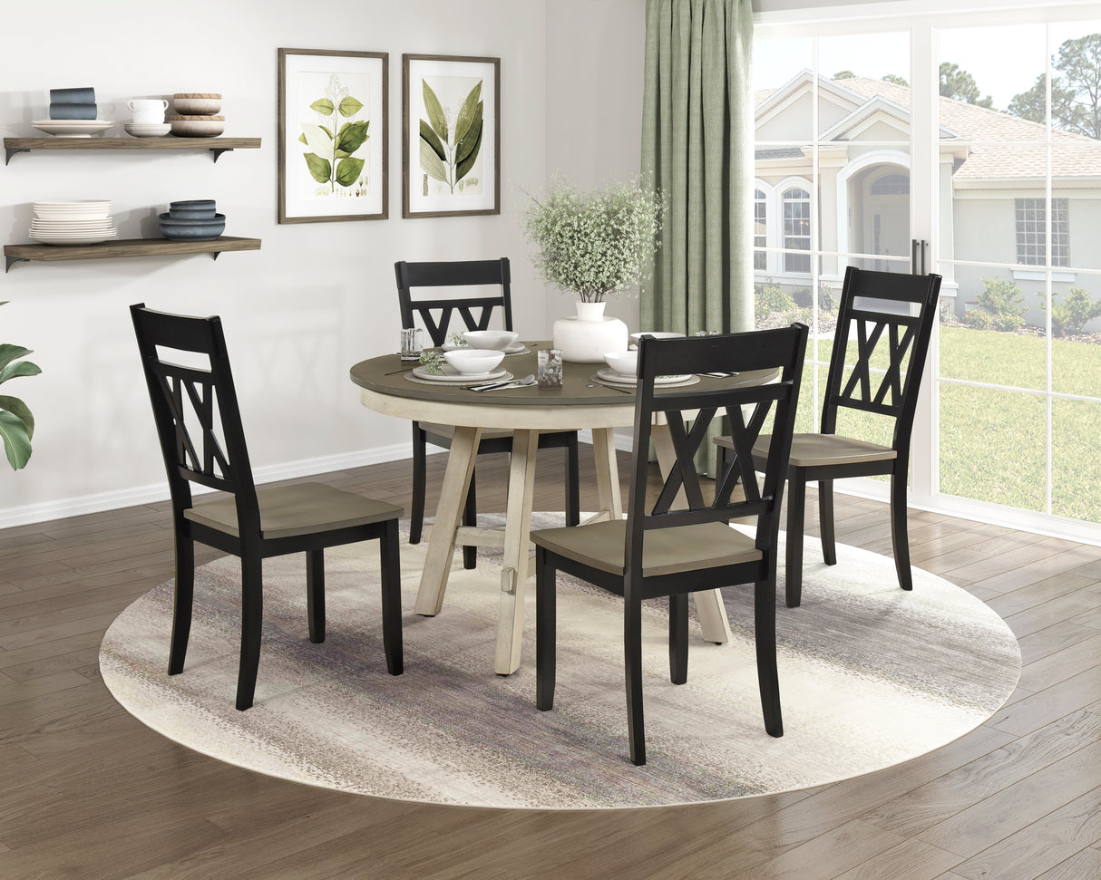 Ogden Graywash/Antique White/Black 5-Piece 48" Round Dining Room Set from Homelegance - Luna Furniture